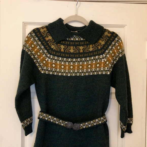 Vintage knit wool sweater dress, dark green - Picture 2 of 12